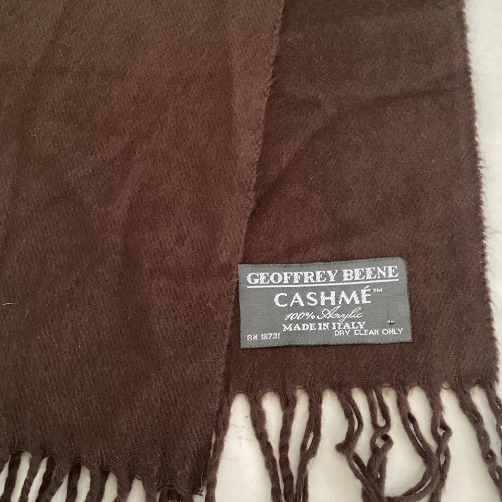 Geoffrey Beene Brown Cashmere Fringe Scarf